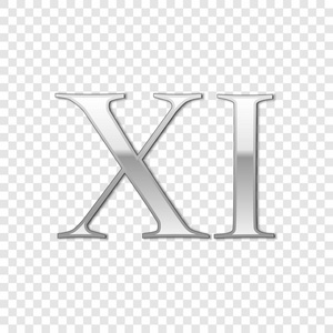 古数字字体银色罗马数字 11, xi, 11 在字母字母查出在透明背景.