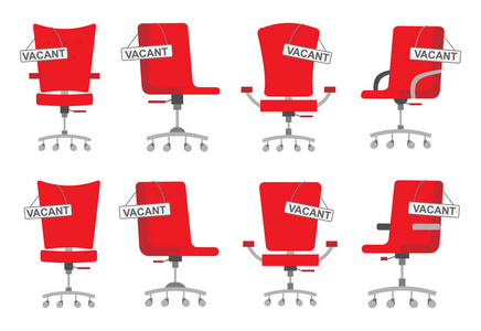一套各种形状和一套完整的办公椅的红色在一个扁平的风格与自由空置的标志