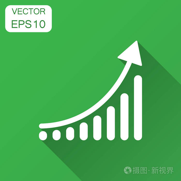 生长条形图图标的平面风格增加箭头矢量插图与长阴影信息进度业务概念
