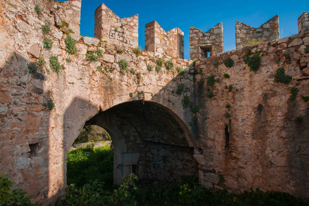 希腊Peloponnese上Nafplion古要塞遗址