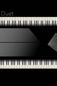 从上面看到的背靠背钢琴排列成一个二重唱表演在这个引人注目的图像。 这是一个例子。
