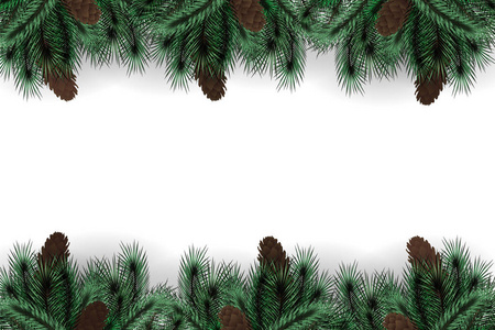 明亮的节日圣诞背景，有树枝，平躺矢量