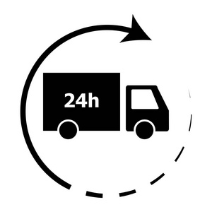 24小时送货图标显示矢量. 卡车,卡车,卡车,免费送货,运输保证插画