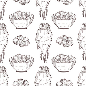 甜菜.根, 糖, 碗.素描.背景, 壁纸, 纹理, 无缝插画