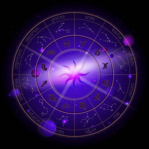 星象圆圈星座和象形图占星学行星在空间背景下与行星恒星和几何图案