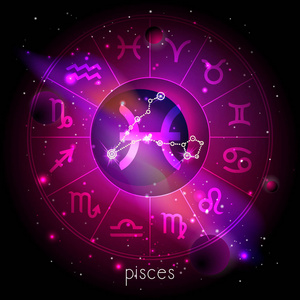 星座和星座双鱼座在行星和恒星的空间背景下的星座和星座图.