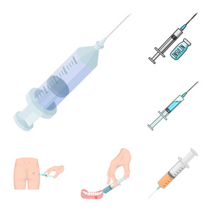 疫苗和注射器图标的矢量设计。疫苗和抗生素种群载体的汇集例证
