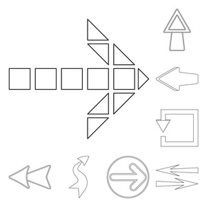 元素和箭头符号的孤立对象。 库存元素和方向向量图标的集合。
