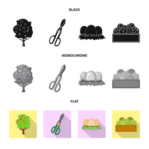 农田和农业标识的孤立对象。网站的农场和植物股票符号集