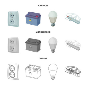 电力和电气图标的矢量设计。 收集电力和能源矢量图标的库存。