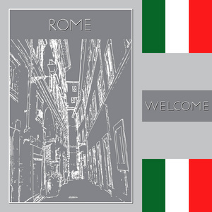 罗马的素描。 适用于邀请传单贴纸海报横幅卡标记封面网页。 矢量图。