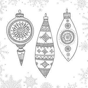 矢量圣诞树装饰线艺术在波霍风格机智装饰。可印刷或用作着色页面设计模板贴纸图标徽标卡片