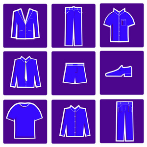 s clothing. Each icon in an ultra violet rounded square