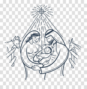 黑白场景圣经场景黑白插图耶稣基督的诞生.神圣的家庭.