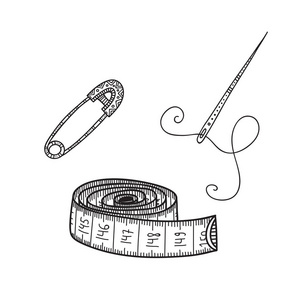针线缝制工具的矢量图。 可用作贴纸图标标志设计模板着色页面。