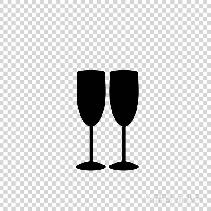两杯香槟或酒杯的黑色轮廓被隔离. 干杯偶像.