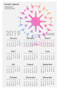 2019年日历设计简单的白底12页纸矢量设计打印模板