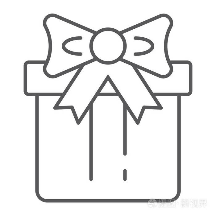 礼品盒细线图标包和惊喜目前的符号矢量图形在白色背景的线性图案