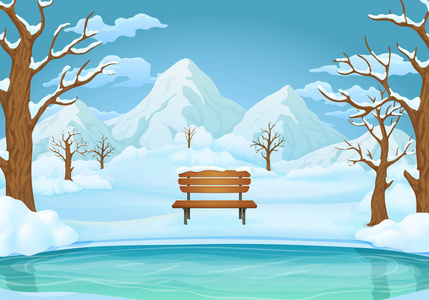 蓝天无云冬日矢量插图.