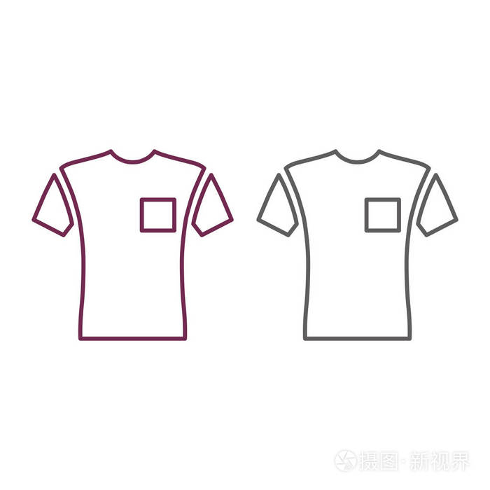 短袖口袋t恤正面视图线性样式矢量插图隔离白色插画-正版商用图片15
