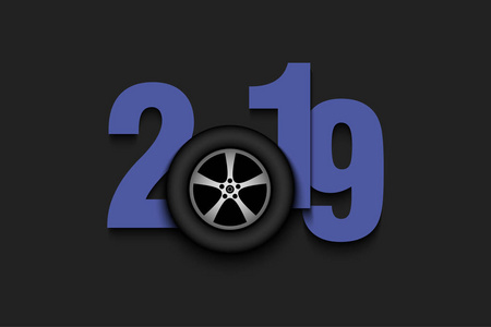 2019年新年数字和车轮汽车