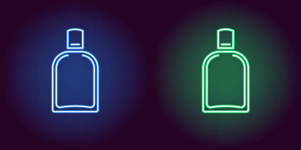 带有背光的霓虹灯风格的蓝色和绿色香水火焰的矢量插图.