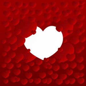 矢量插图图形设计甜缬氨酸卡由大白色心形和许多红色心形。