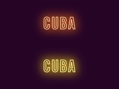 古巴霓虹灯文字的矢量文本与背光粗体风格橙色和黄色.
