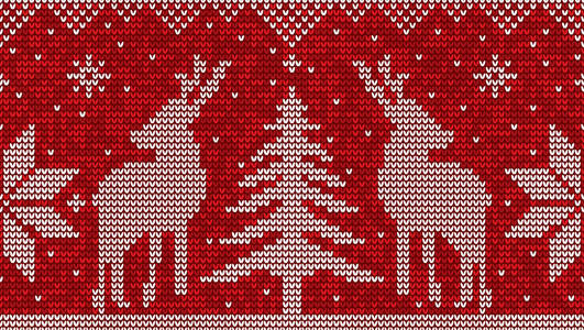 红白圣诞无缝图案背景与鹿松树和雪花矢量