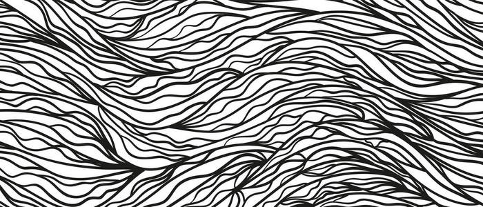波浪状背景。 手绘波浪。 条纹纹理有许多线条。 挥动的图案。 横幅传单或海报的黑白插图