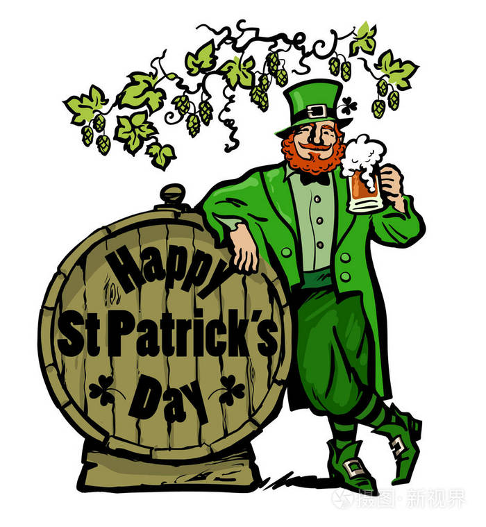 卡通小妖精在他的手与三叶草飞行可爱的卡通小妖精在他的手与三叶草