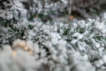 在美丽的圣诞装饰品上。泡沫制成的雪