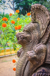  s style Naga head made from sand stone at the public temple in 