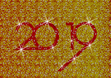 2019年新年快乐，带有金光闪闪的金色纹理矢量，现代闪亮的背景元素，用于日历和问候卡或圣诞主题的豪华金色闪光邀请。