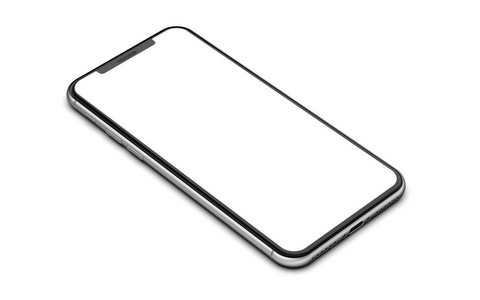 白色背景上隔离空白屏幕的银色智能手机。