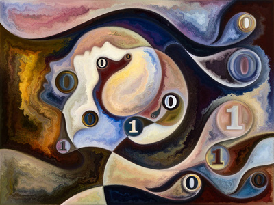 由人面对色彩构成的艺术抽象,有机质地,在内心世界的主题上流动曲线