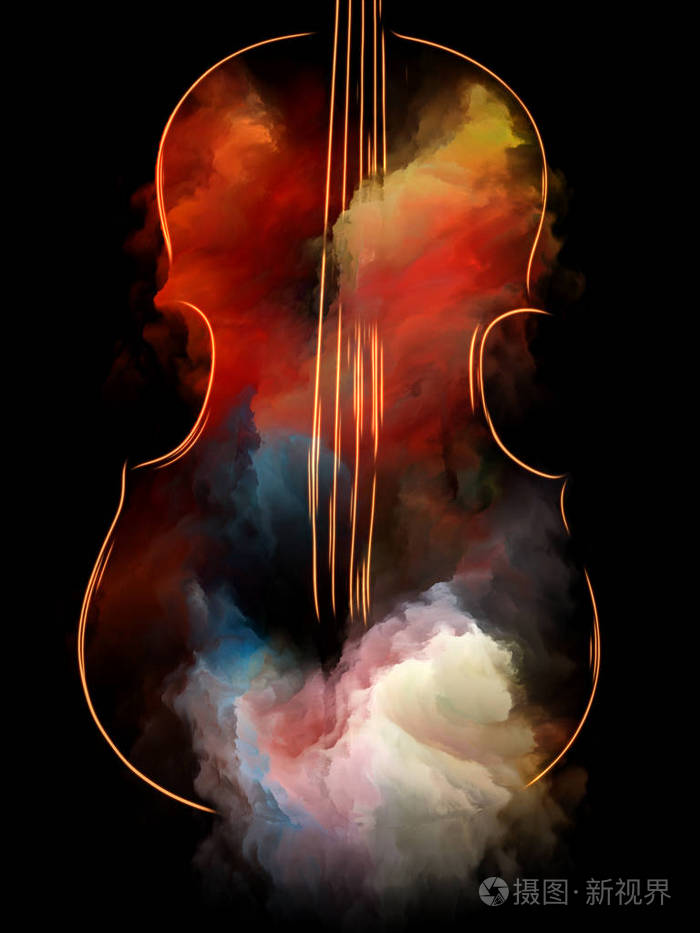 音乐梦想系列以小提琴和抽象的彩色颜料构成的设计隐喻乐器旋律声音