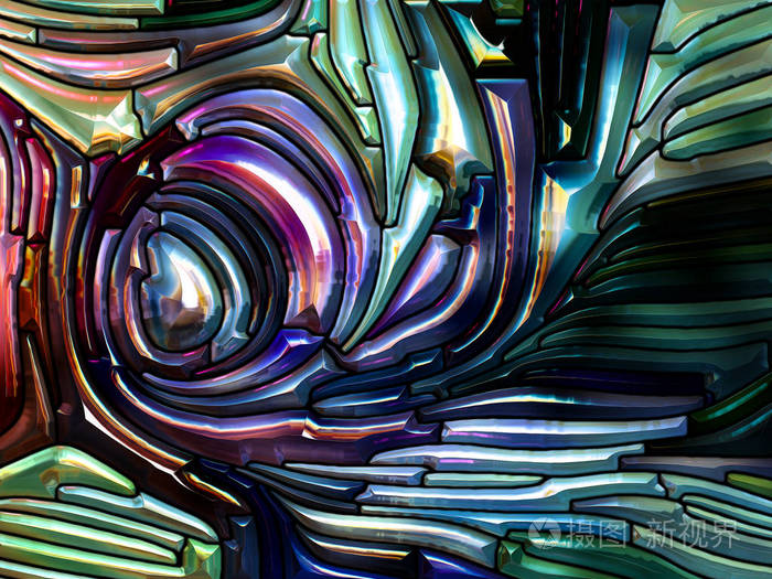 由彩色玻璃设计构成的艺术抽象,使人联想到新艺术的主体,自然,美和