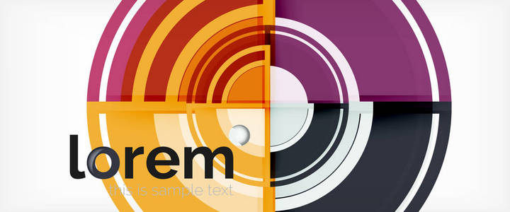 现代几何圆圈抽象背景, 彩色圆形形状与阴影效果