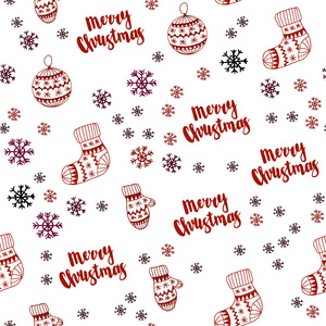 暗红色矢量无缝背景与圣诞节雪花球袜子手套。 带有圣诞符号的彩色插图。 壁纸面料制造商的设计。