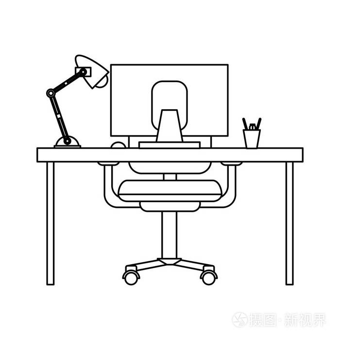 带电脑黑白的办公桌