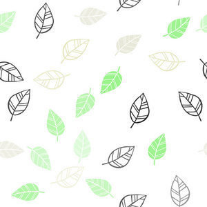 浅绿色黄色矢量无缝涂鸦模板与叶子。 彩色插图的涂鸦风格与叶子。 窗帘窗帘设计图案。