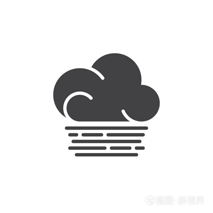雾云图标矢量填充平标实象形图隔离在白色上天气预报符号标志图