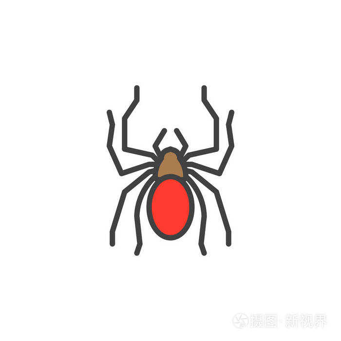 蜘蛛线图标填充轮廓矢量符号线性彩色象形文字隔离在白色上.