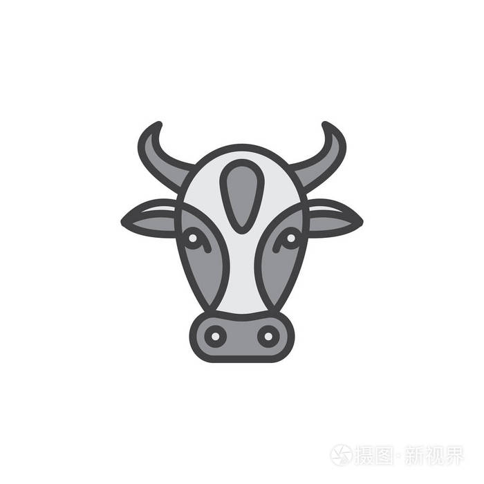 牛头线图标,填充轮廓矢量符号,线形象形图隔离在白色上.符号,标志插图
