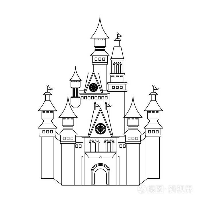 中世纪城堡大厦黑和白色