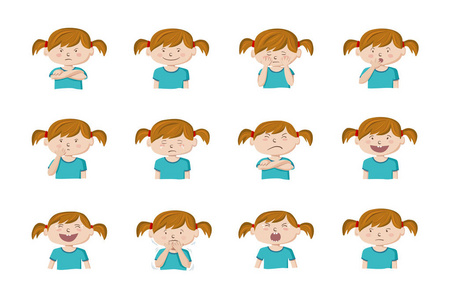 小女孩表现出不同的情绪.