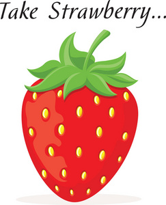 红色成熟卡通草莓符号与绿叶。 矢量插图