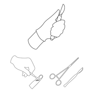 手术刀和医学图标的矢量插图。收集用于网络的手术刀和医疗保健股票符号