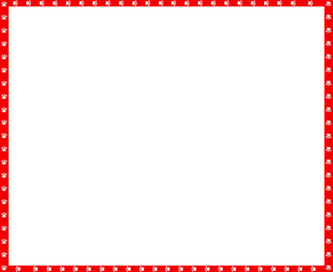 猫剪贴画可爱的长方形红白相间的相框,由动物爪子印在白色背景上.